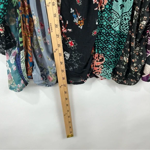 Boho Patchwork Button Down Blouse M | Embroidered Flowy Layering Top - Picture 10 of 11